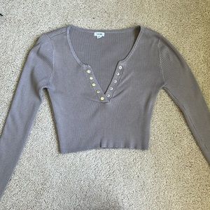 Garage taupe ribbed long sleeved crop top